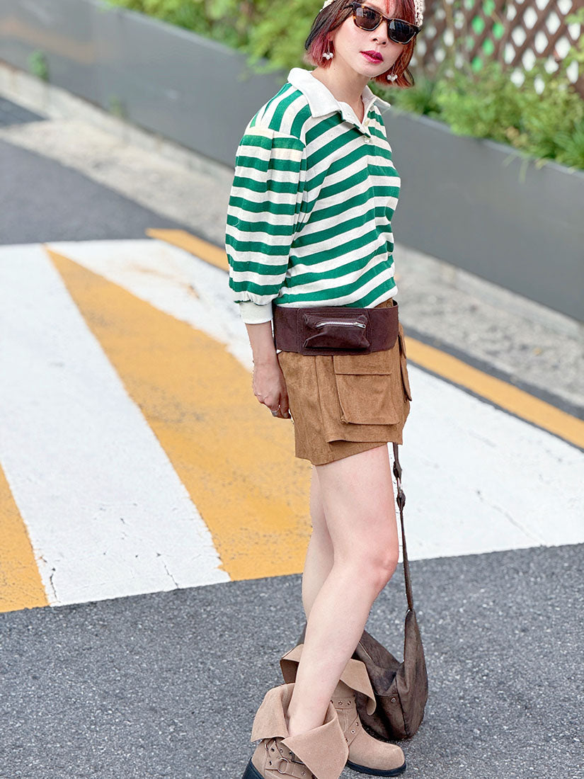 Layered Wrap Pocket Suede Shorts (2 Colours)