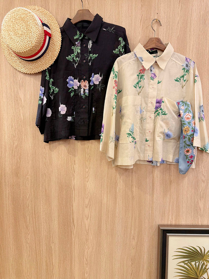 Giant Chest Pocket Floral Printed Crop Shirt (2 Colours)