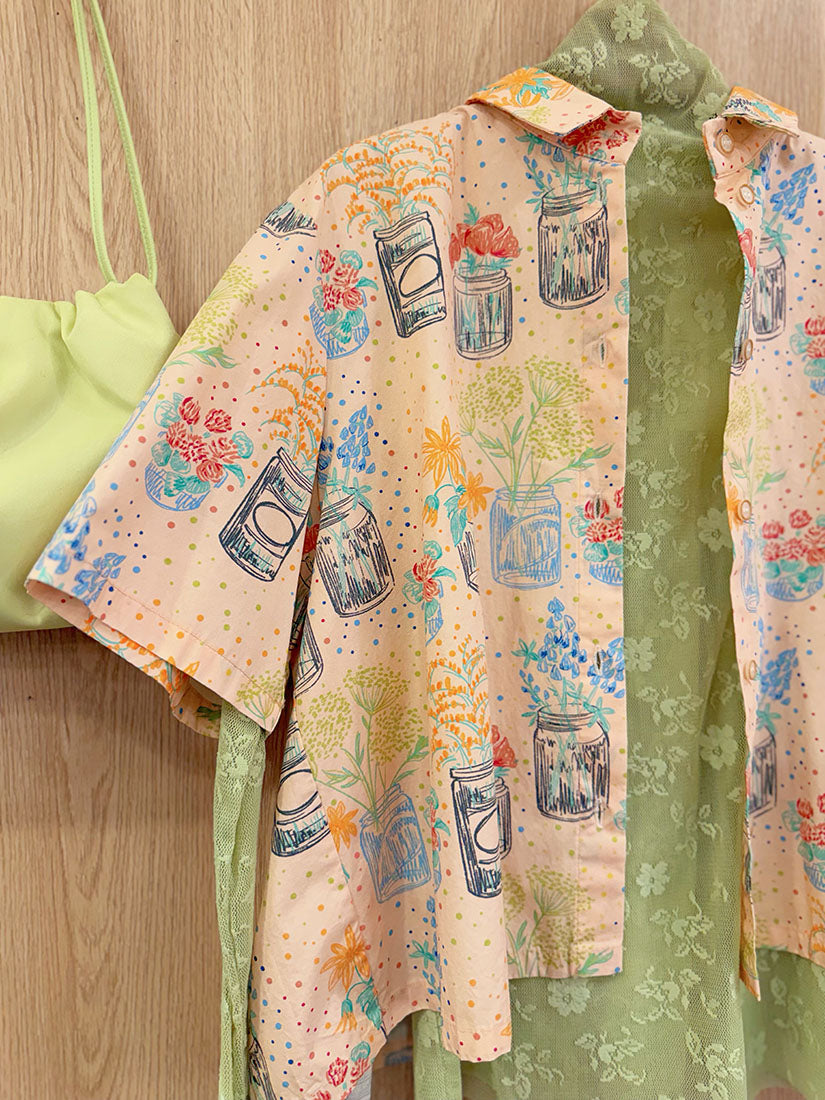 Flower Vase Printed Crop Shirt (3 Colours)