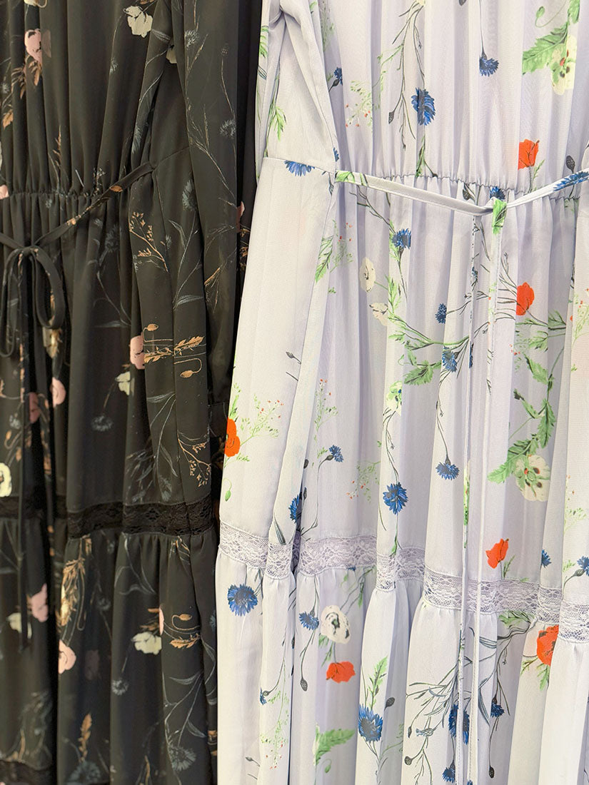 Lace Trim Floral Printed Tiered Dress (2 Colours)