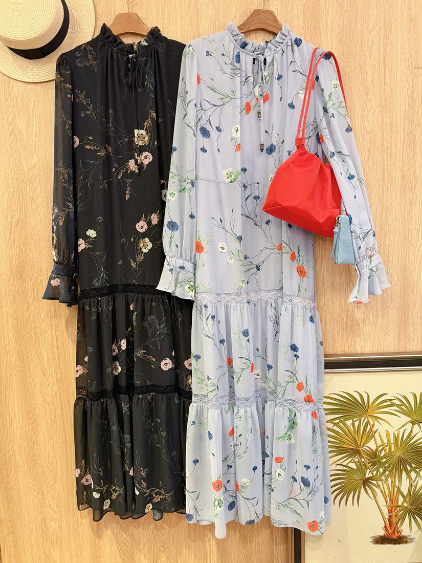 Lace Trim Floral Printed Tiered Dress (2 Colours)