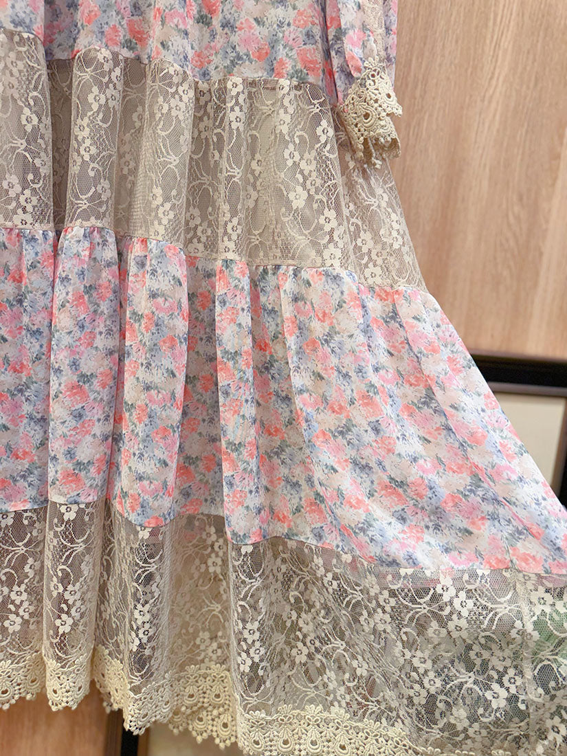 Lace Panel Floral Tiered Dress (2 Colours)