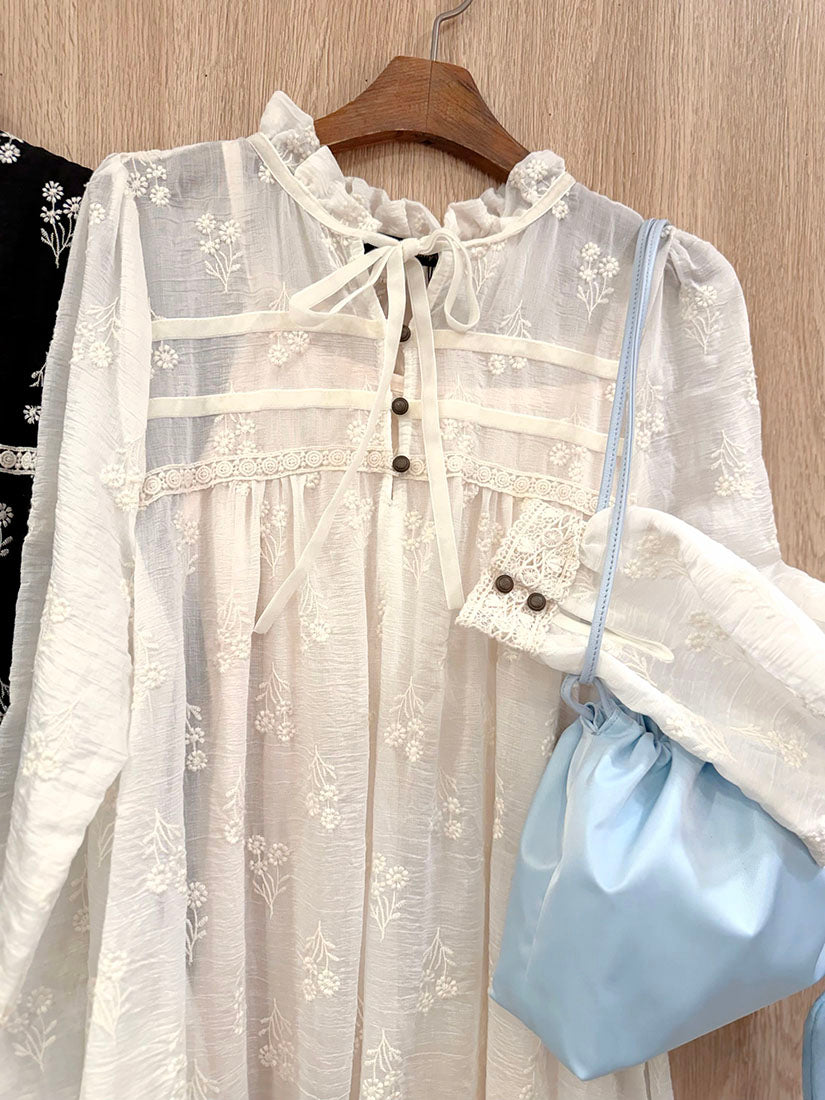 Lace Trim Floral Embroidered Dress (2 Colours)