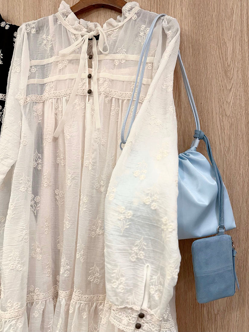 Lace Trim Floral Embroidered Dress (2 Colours)