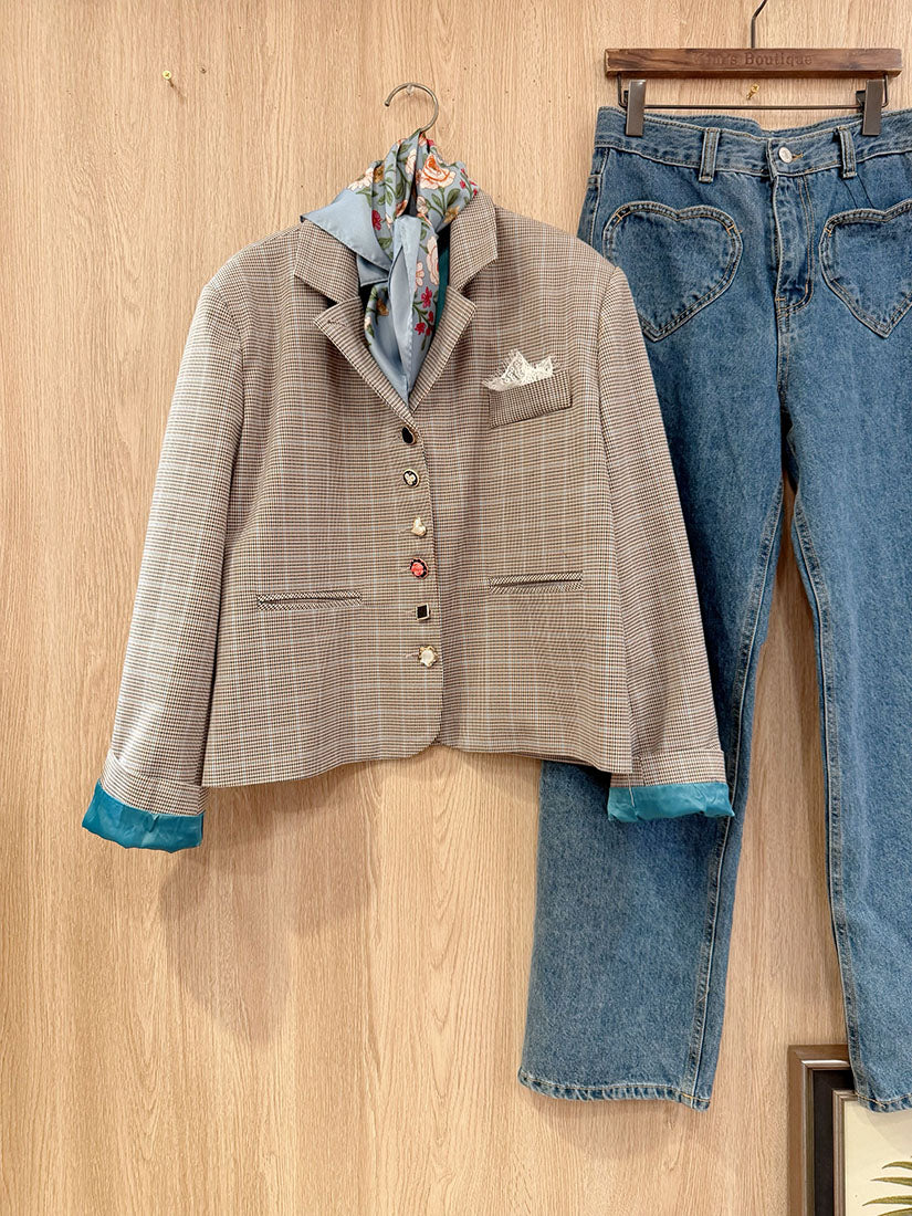 Fancy Buttony Check Blazer