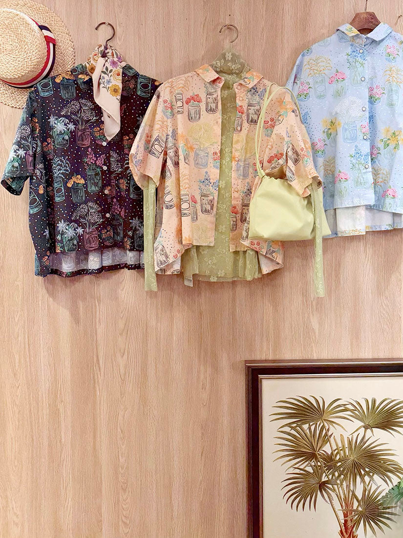 Flower Vase Printed Crop Shirt (3 Colours)