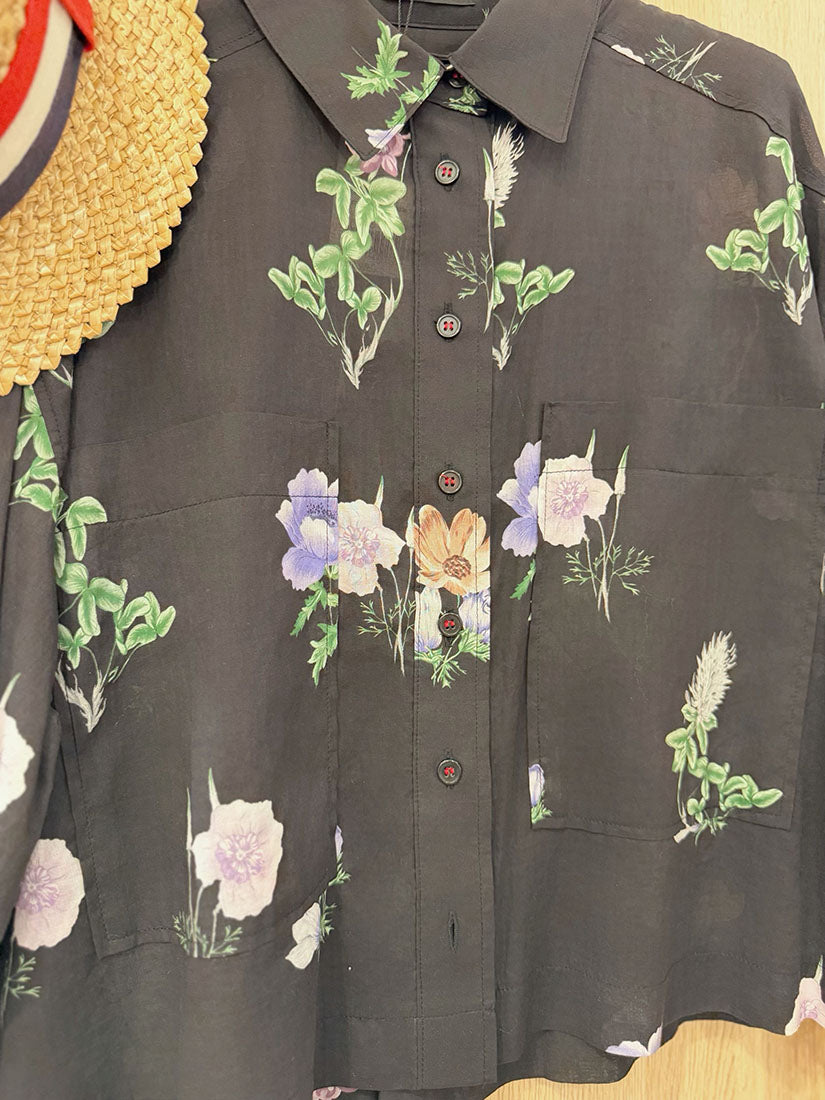 Giant Chest Pocket Floral Printed Crop Shirt (2 Colours)