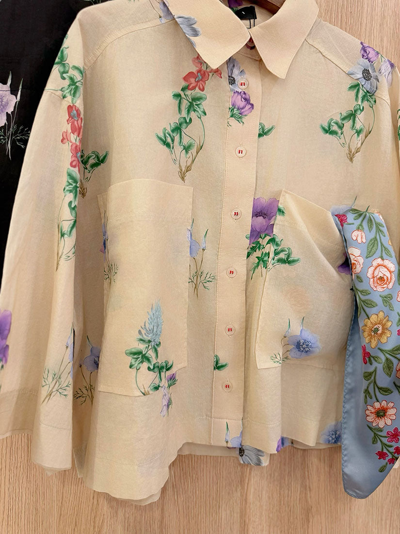 Giant Chest Pocket Floral Printed Crop Shirt (2 Colours)