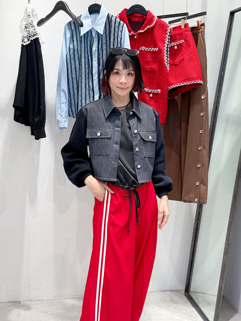 Two-Tone Knit Sleeve Denim Jacket (2 COLOURS)