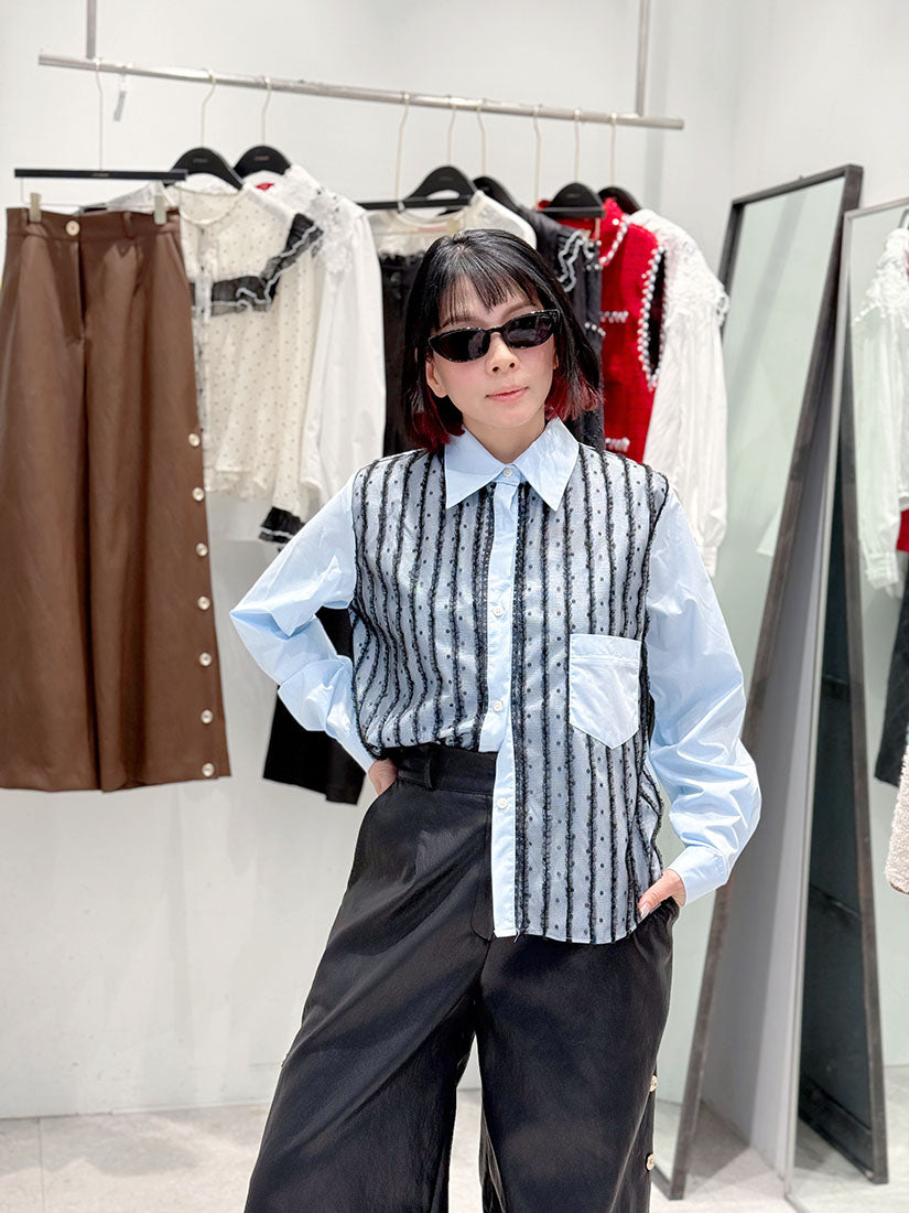 Lace Stripe Ruffle and Dot Shirt