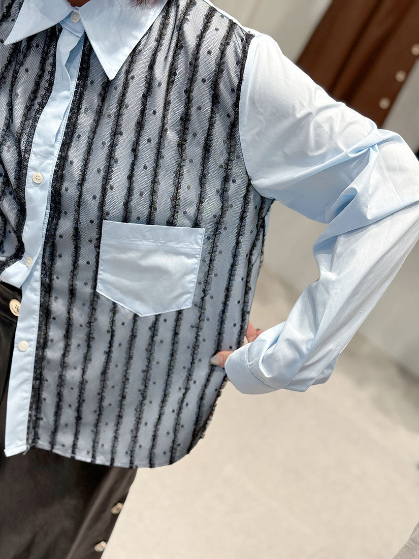 Lace Stripe Ruffle and Dot Shirt