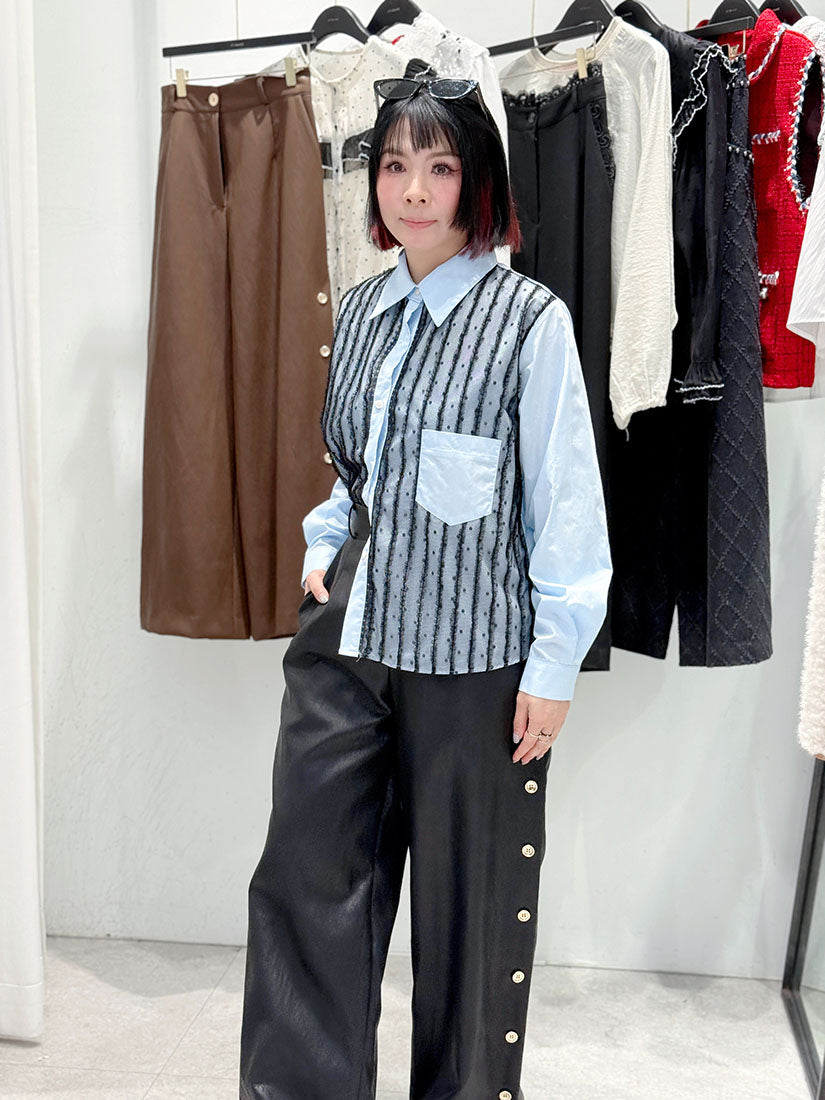 Lace Stripe Ruffle and Dot Shirt