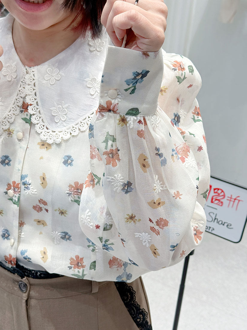 Vintage Blossom Lace Collar Blouse