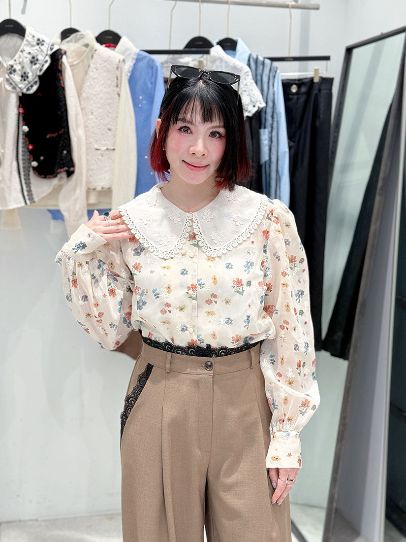 Vintage Blossom Lace Collar Blouse