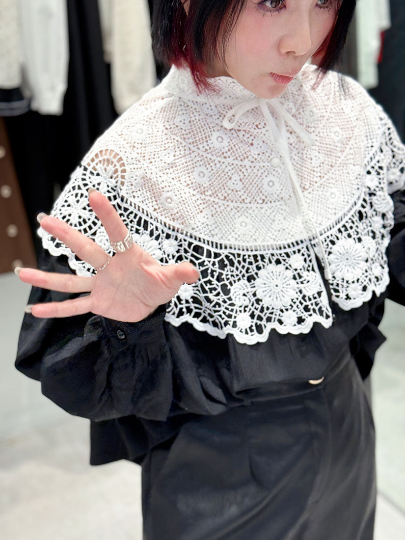 Lace Collar Ruffle Blouse (2 Colours)