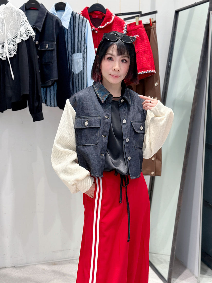 Two-Tone Knit Sleeve Denim Jacket (2 COLOURS)