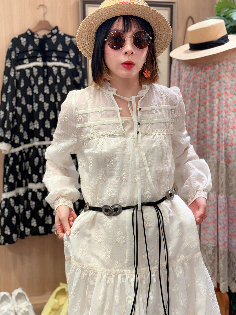 Lace Trim Floral Embroidered Dress (2 Colours)