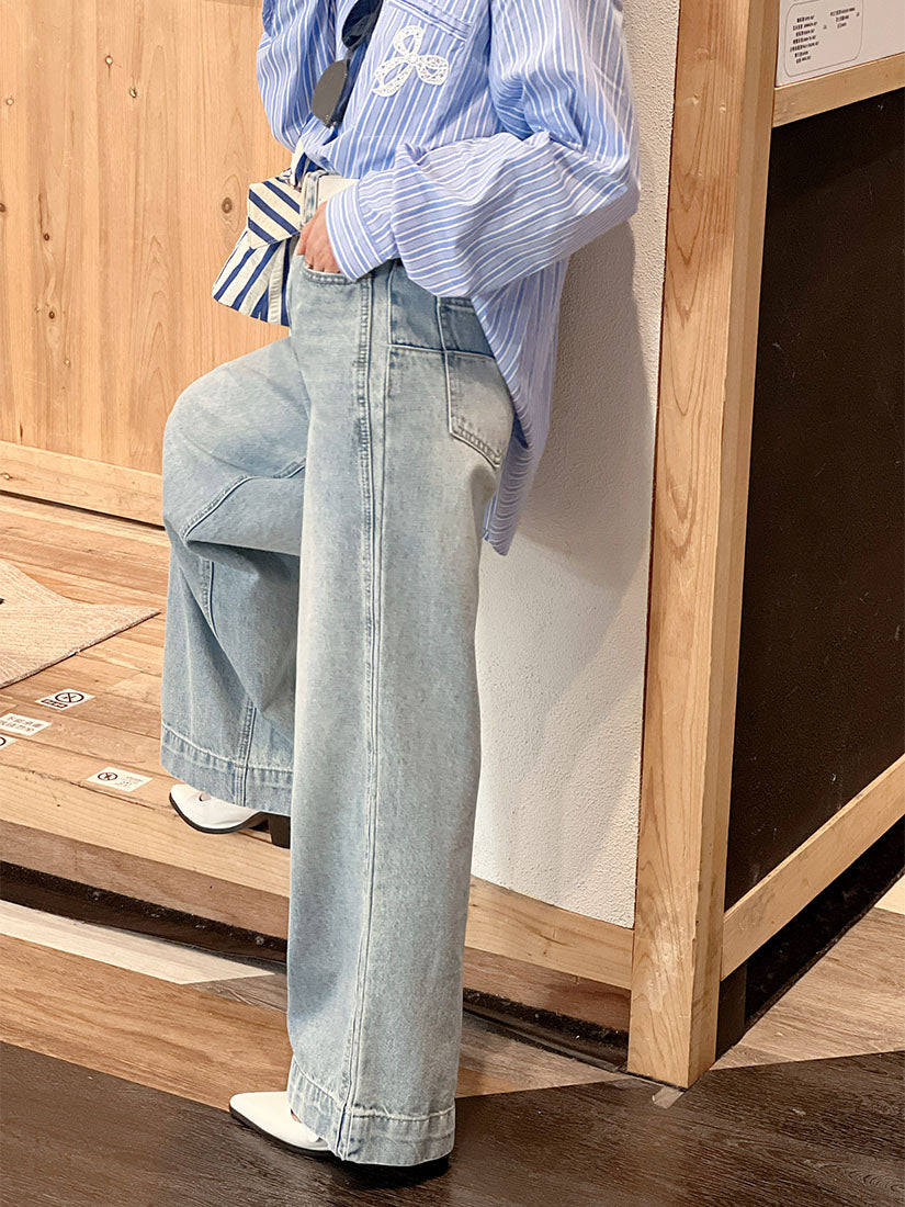 Bow Embroidered Mock Neck Striped Shirt