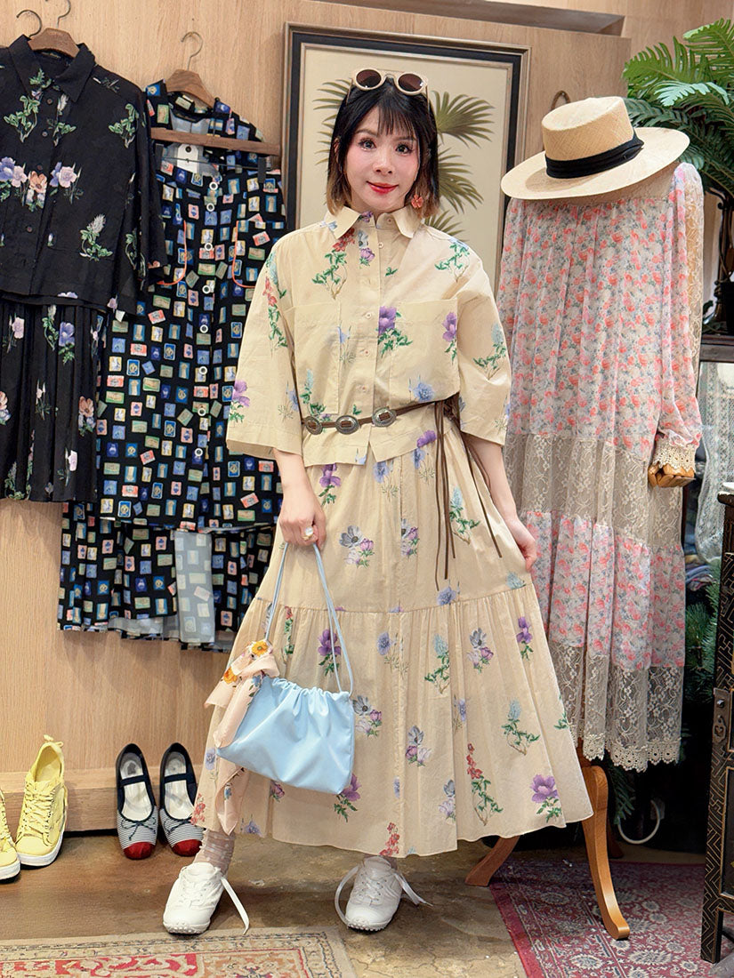 Giant Chest Pocket Floral Printed Crop Shirt (2 Colours)