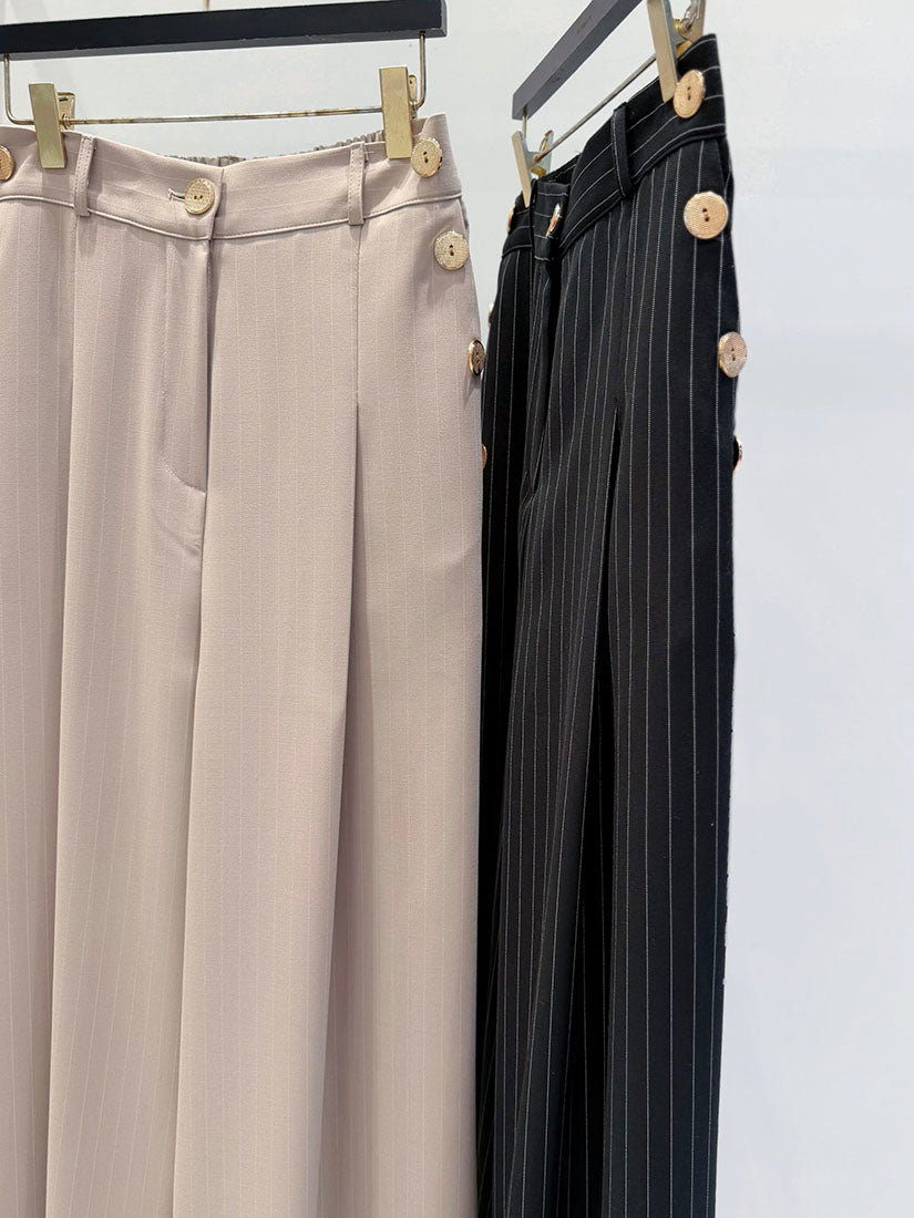 Golden Buttons Pin Striped Pants (2 Colours)