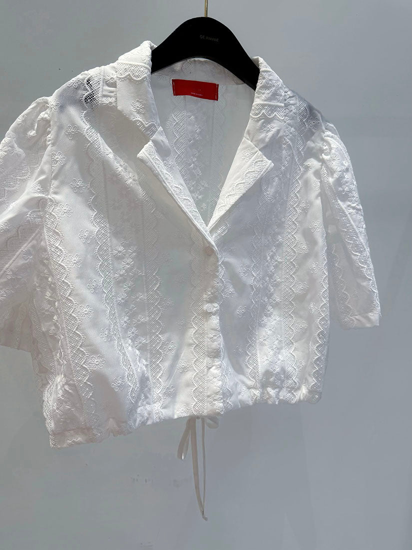 Drawstring Hem Embroidered Jacket