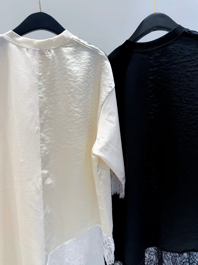 Asymmetric Lace Trim Hem Top (2 Colours)