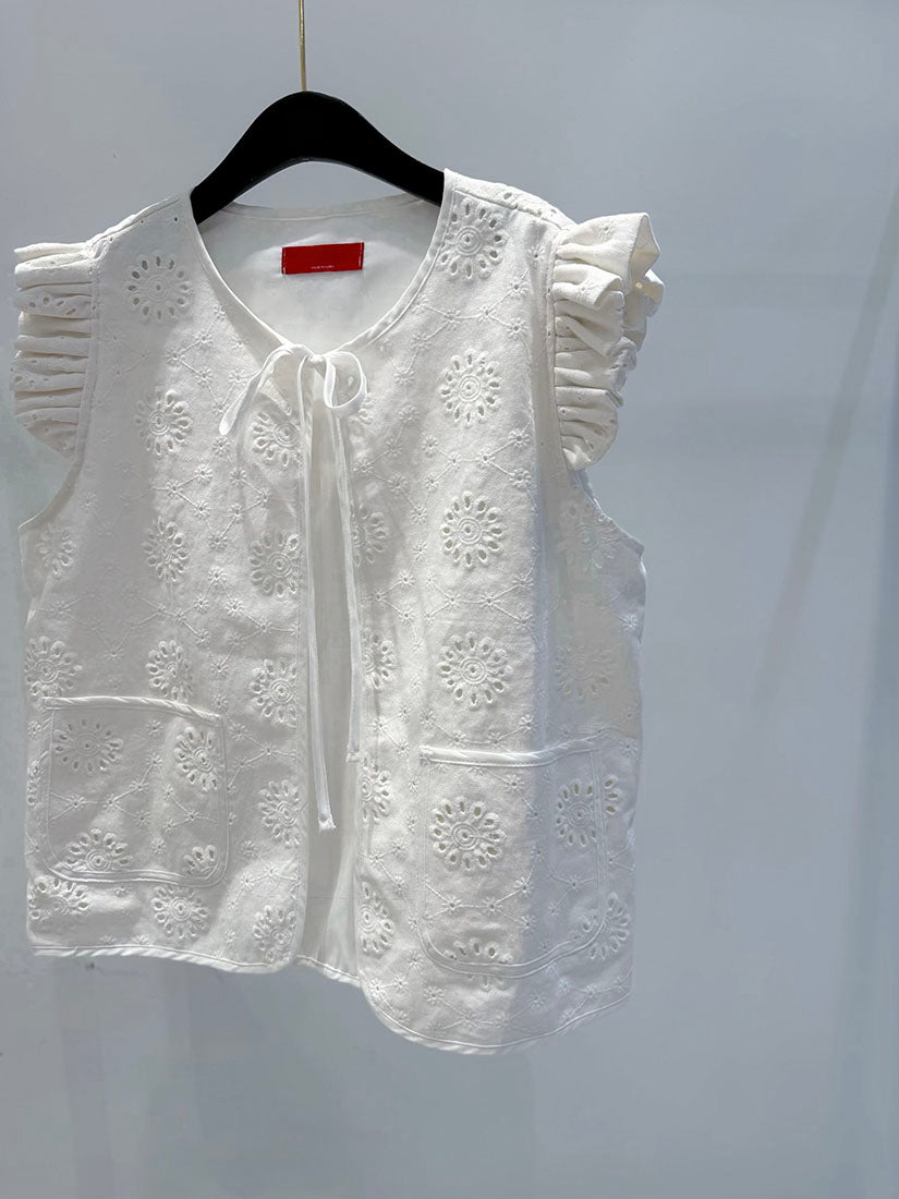 Floral Perforated Embroidered Vest