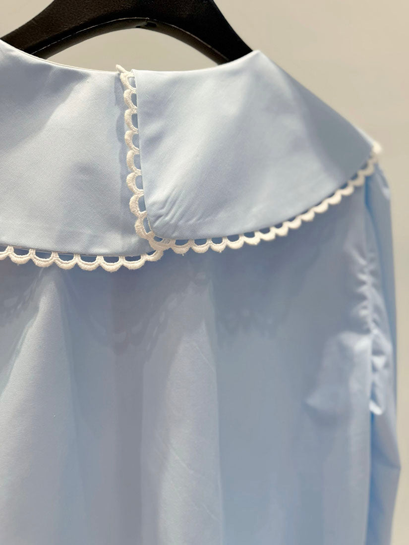 Lace Trim Double Collar Shirt