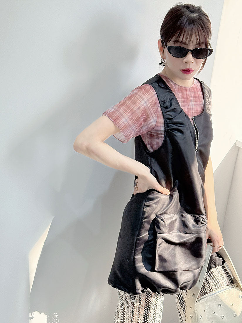 Box Pocket Half Zip Up Vest Dress (2 Colours)