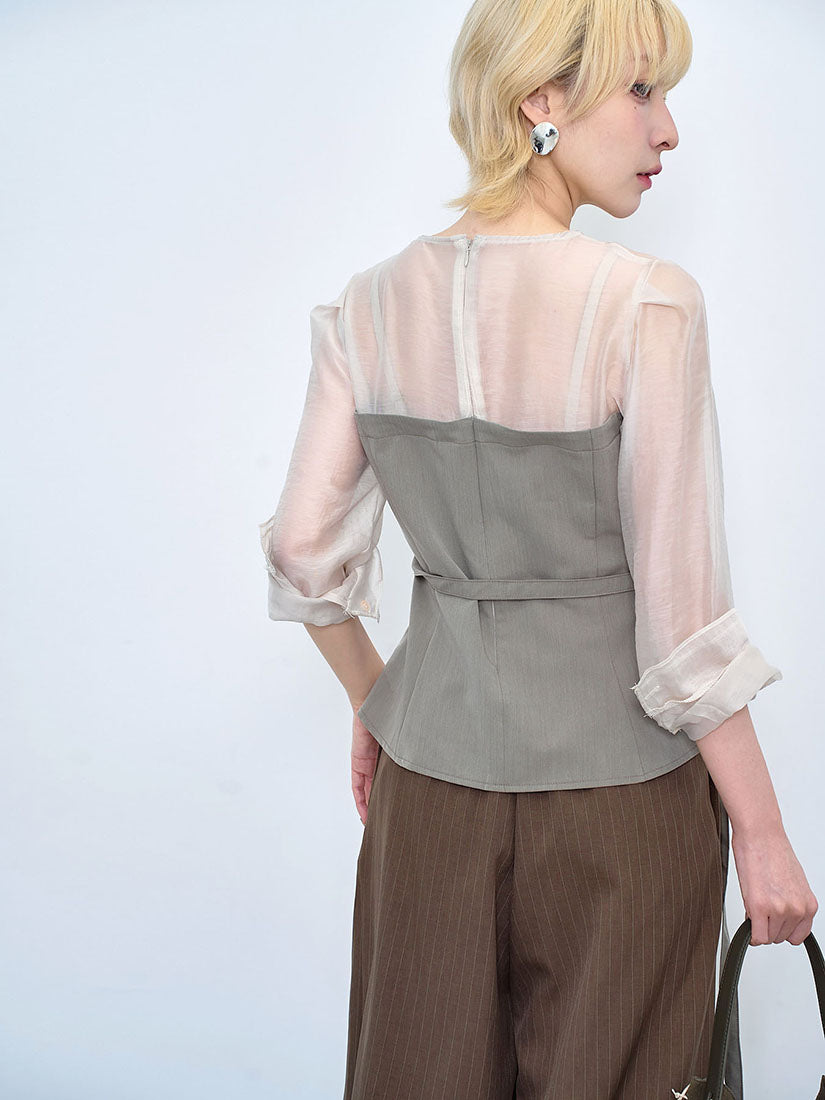 Sheer Top With Tube Top Waistcoat (2 Colours)