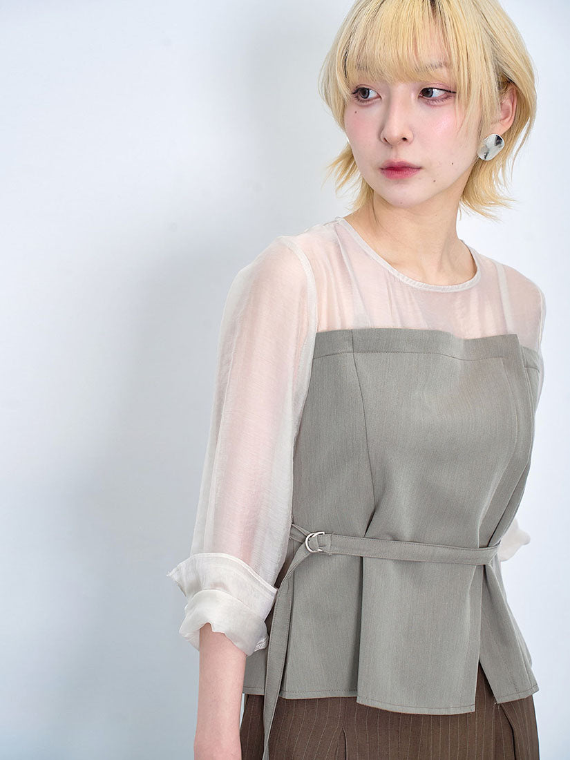 Sheer Top With Tube Top Waistcoat (2 Colours)