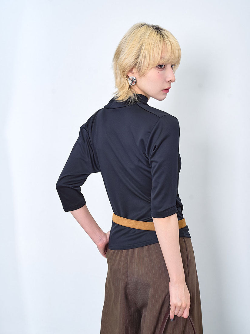 Drape Front Turtle Neck Half Sleeve Top (3 Colours)