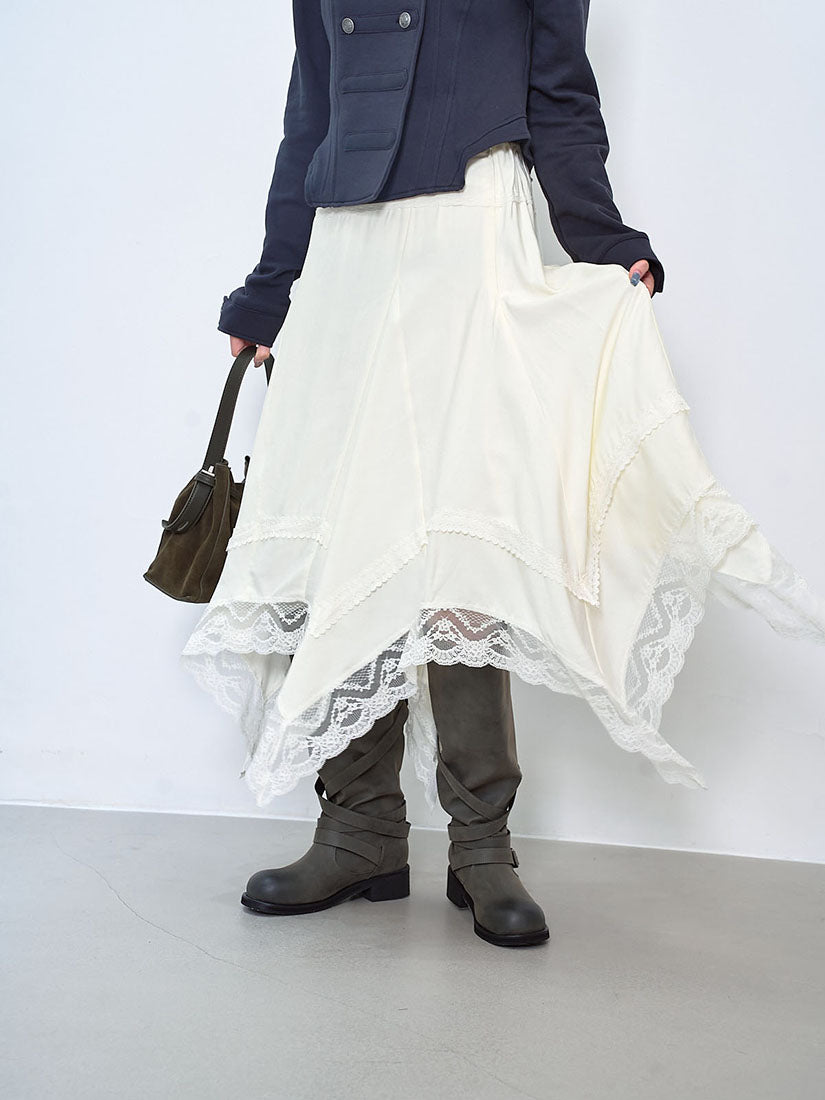 Asymmetric Lace Hem Skirt (2 Colours)