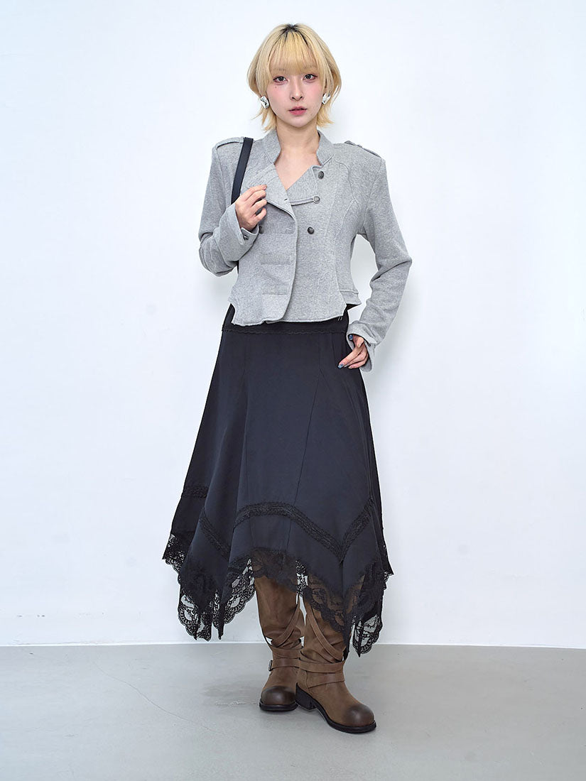 Asymmetric Lace Hem Skirt (2 Colours)