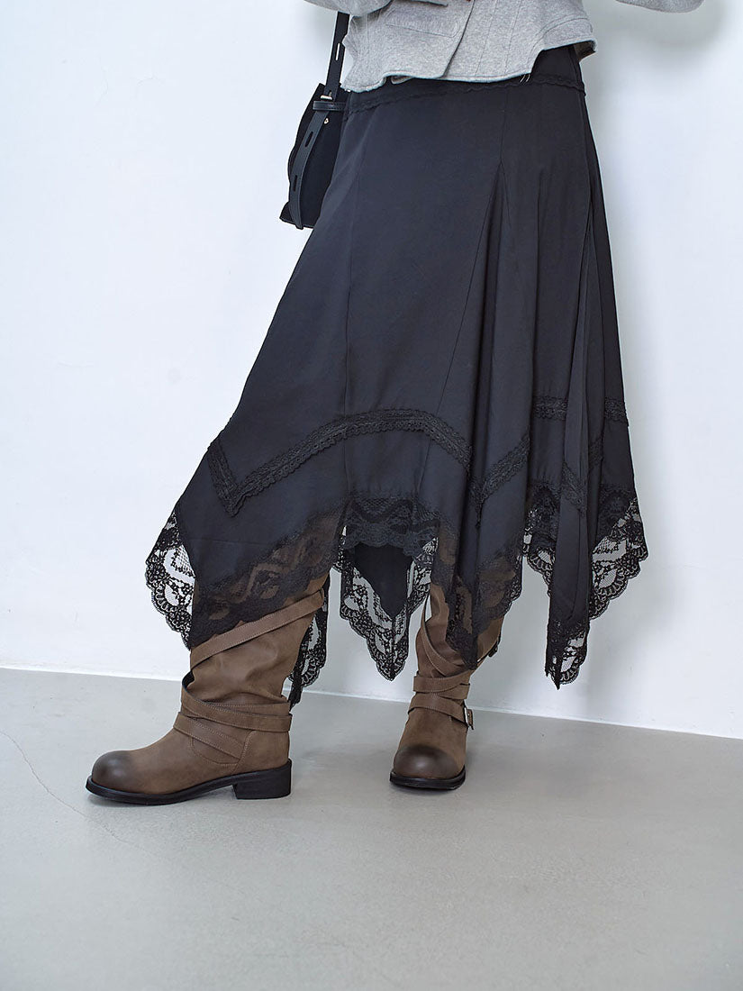 Asymmetric Lace Hem Skirt (2 Colours)