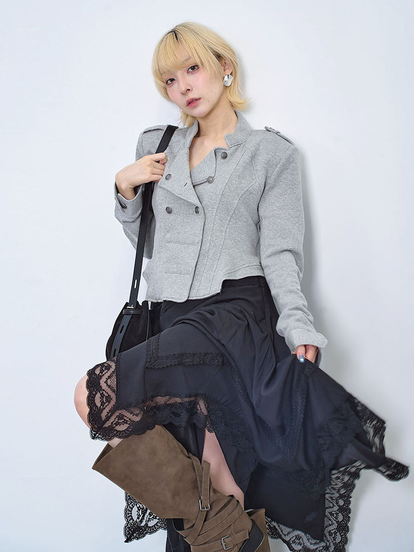 Asymmetric Lace Hem Skirt (2 Colours)