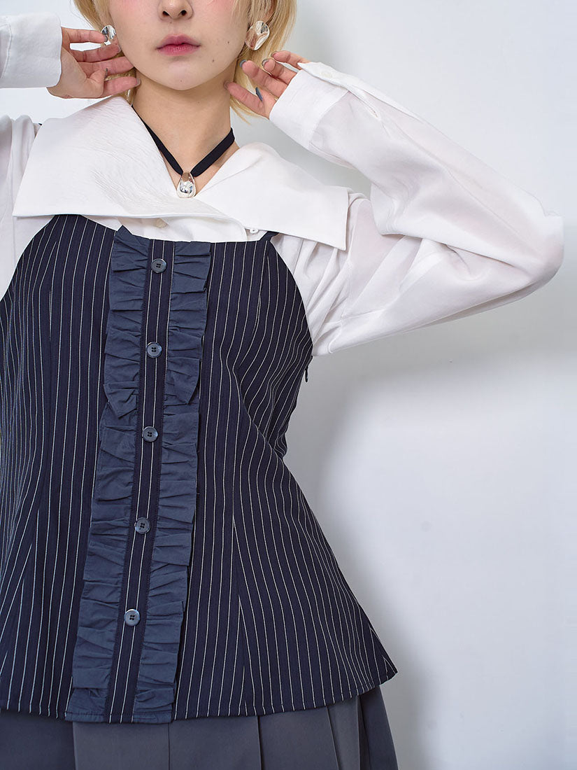 Ruffle Detailed Striped Strap Vest (2 Colours)