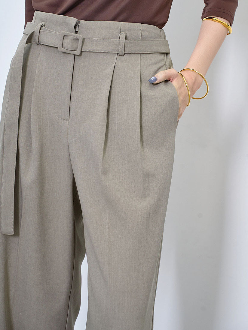 Belted Pleated Wide Leg Pants
