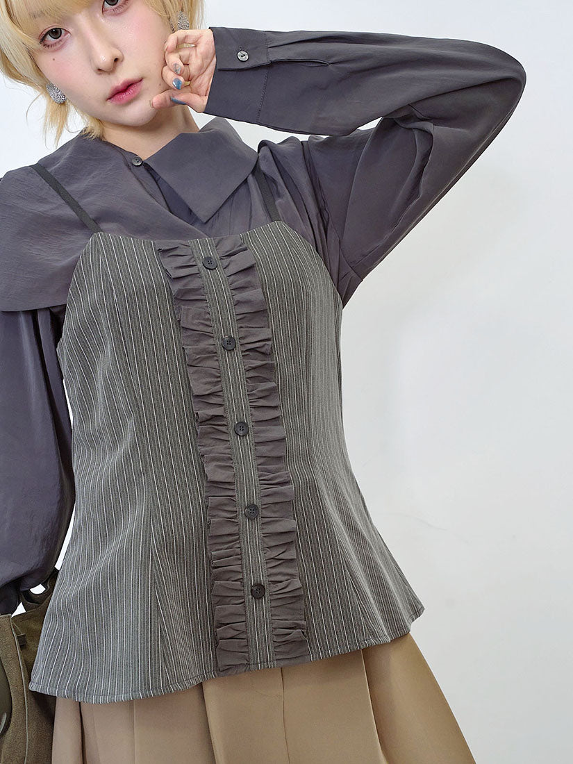 Ruffle Detailed Striped Strap Vest (2 Colours)