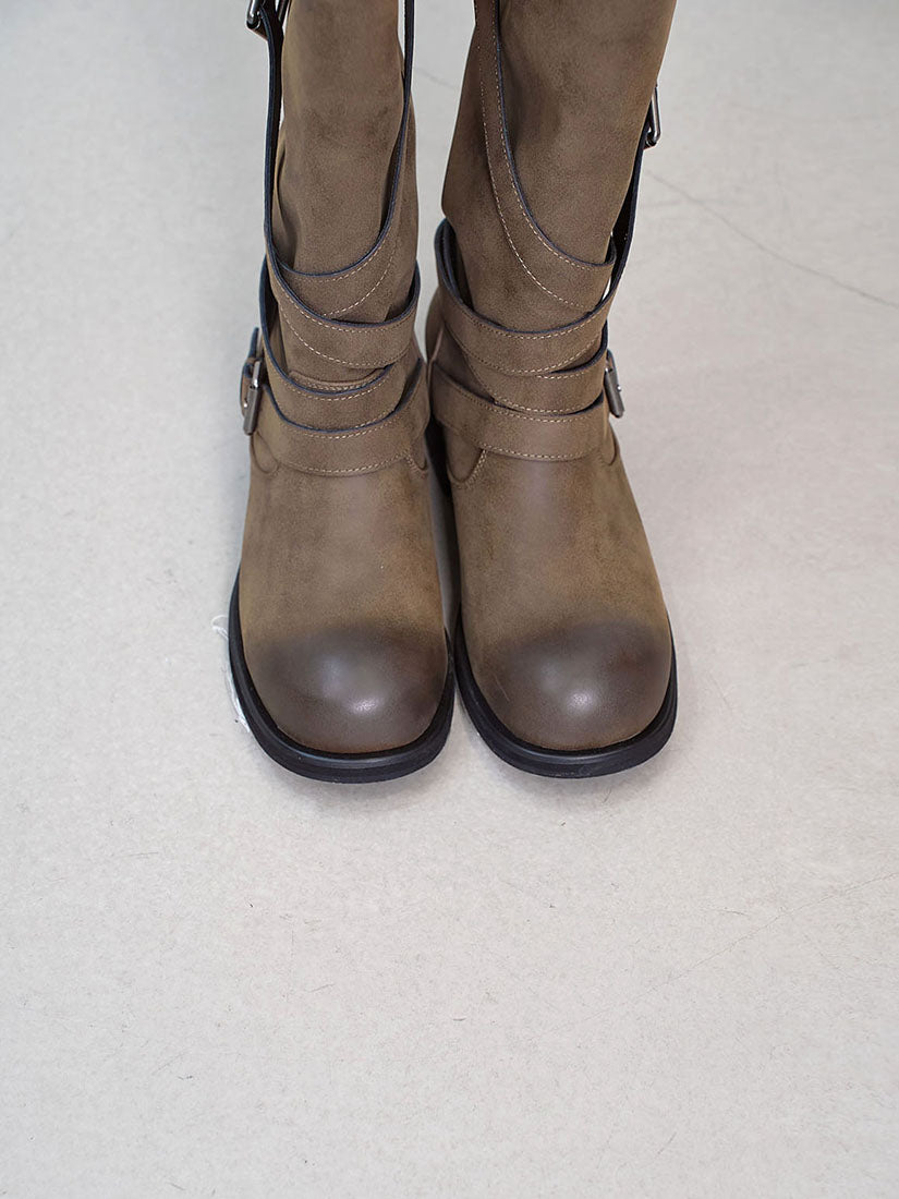 Criss-Cross Strapped Suede-Look Knee High Boots (2 Colours)