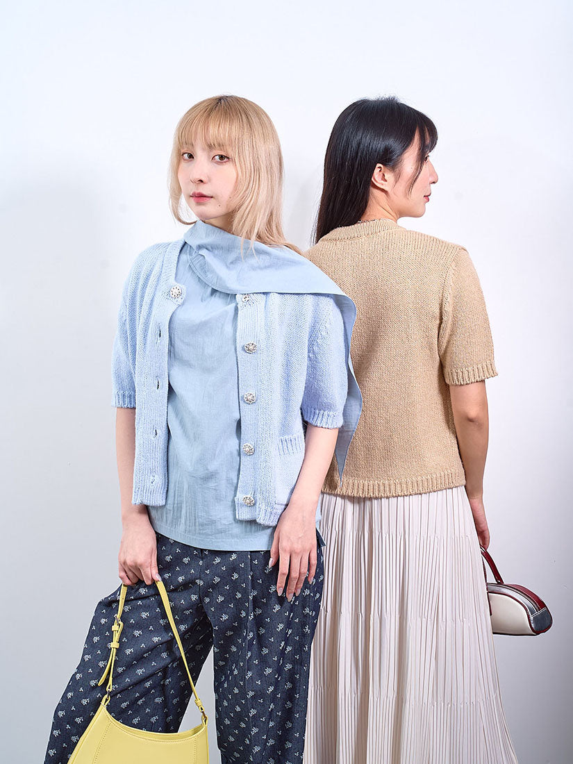 Pearl Button Short Sleeve Cardigan (2 Colours)