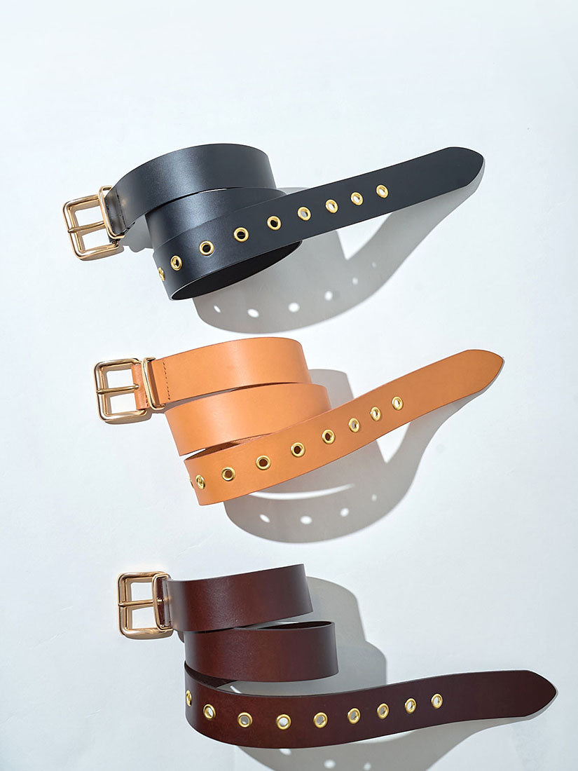 Rose Gold Buckle Leather Belt - Dark Chocolate (Display Sale)
