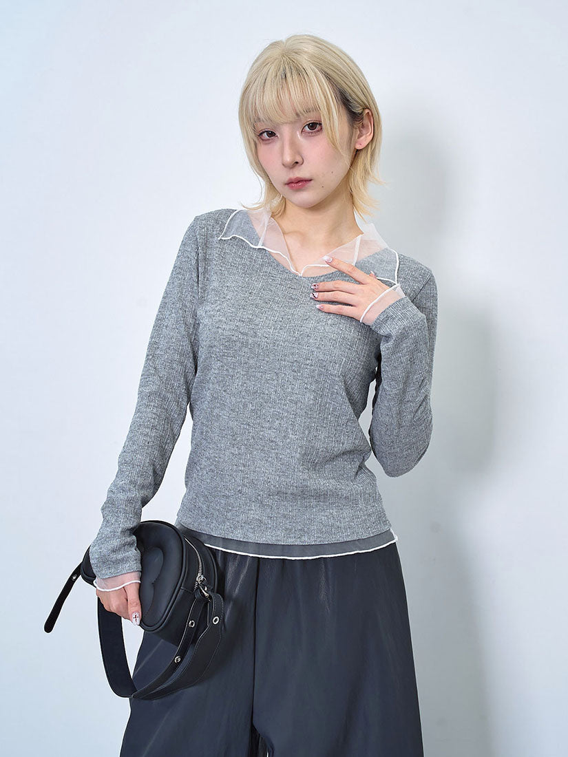 Mesh Collar Knit Top(2 Colours)