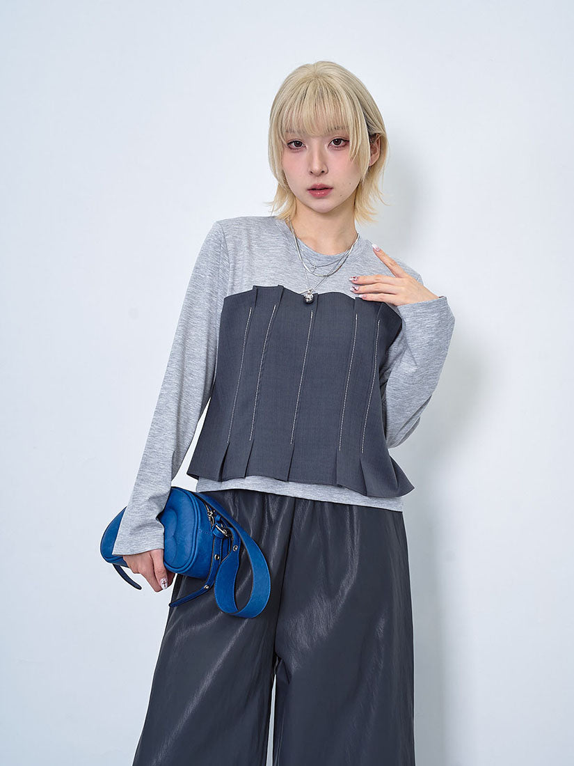 Pleated Panel Patch Long Sleeve Top (3 Colours)