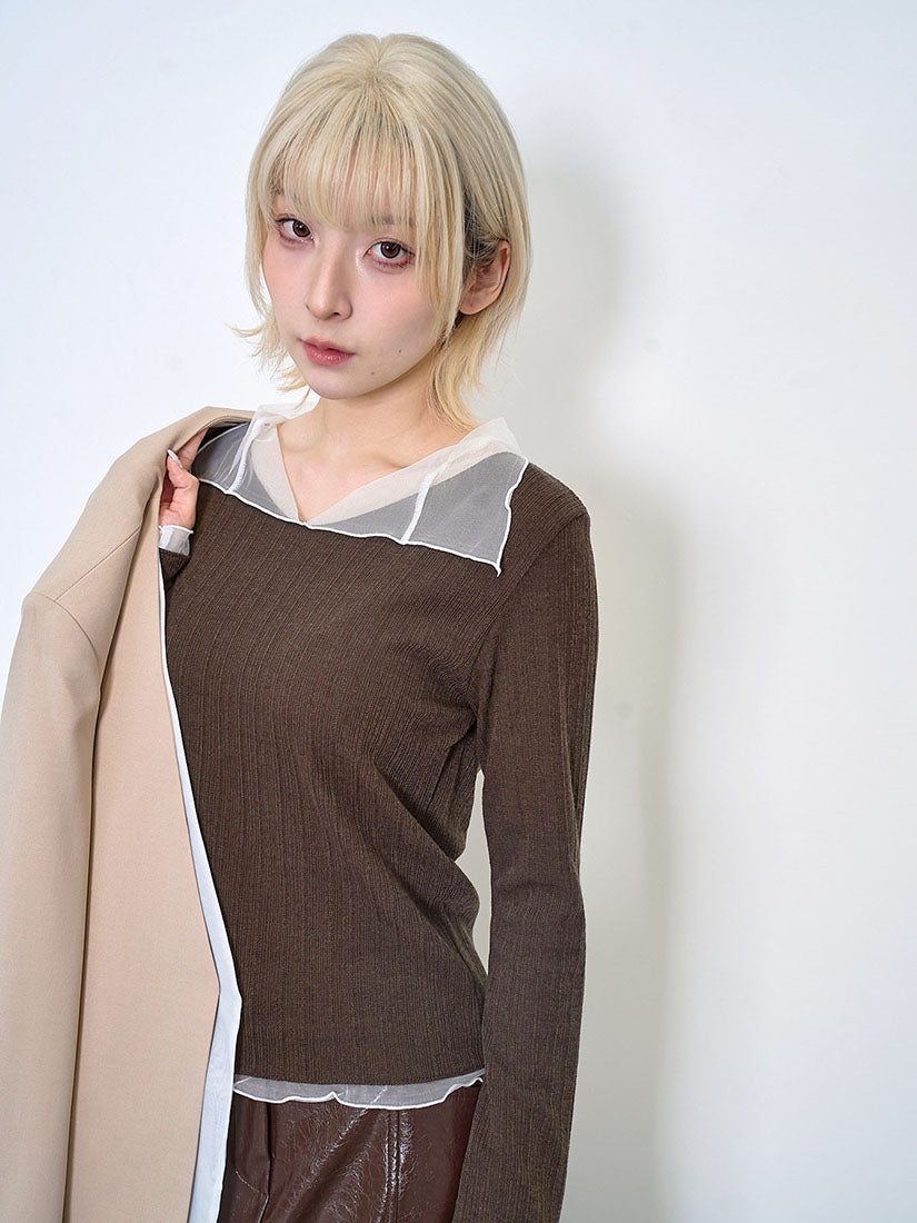 Mesh Collar Knit Top(2 Colours)