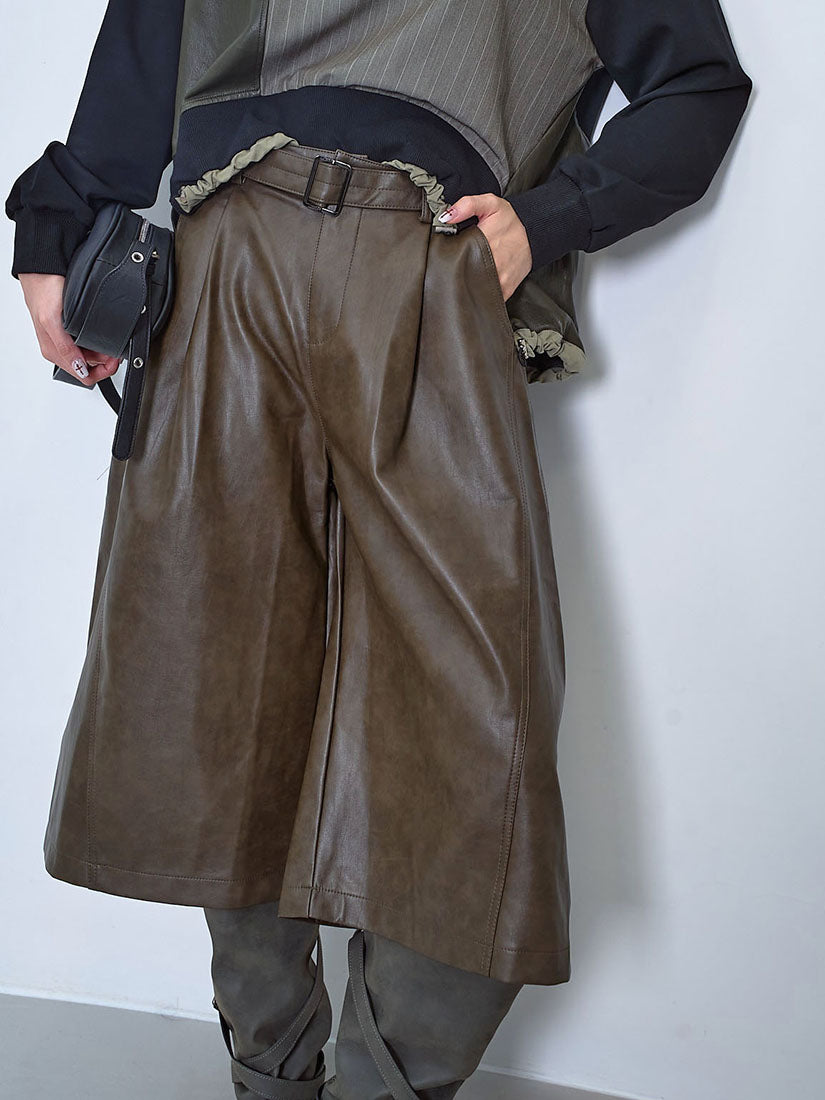 Belted Faux Leather Culottes (2 Colours)