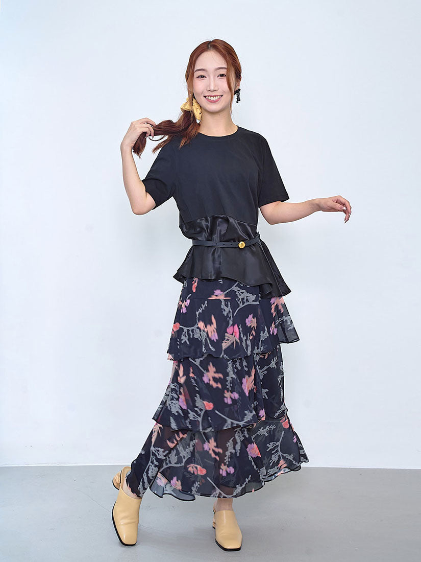 Asymmetric Satin Ruffle Hem Top (2 Colours)