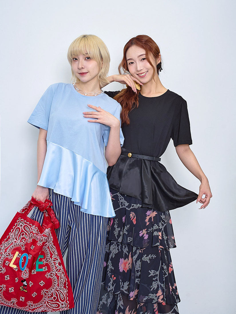 Asymmetric Satin Ruffle Hem Top (2 Colours)