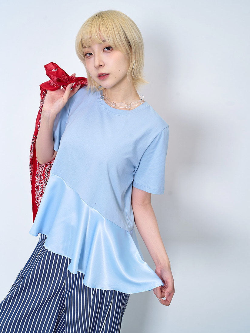 Asymmetric Satin Ruffle Hem Top (2 Colours)