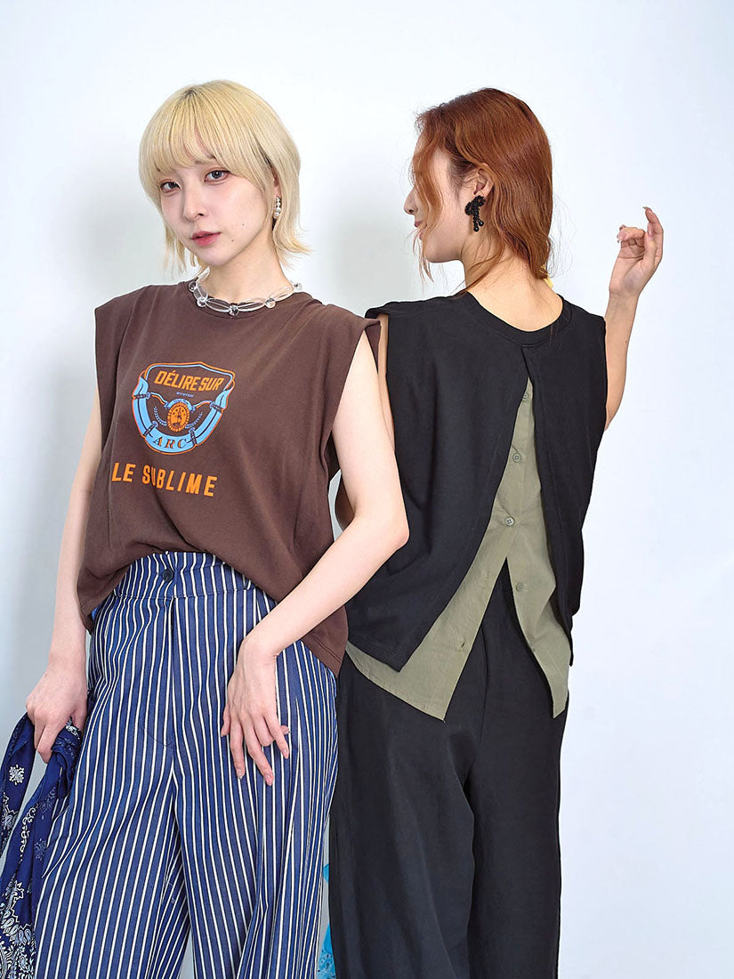 'Le Sublime' Printed Back Slit With Shirt Layered Top (2 Colours)